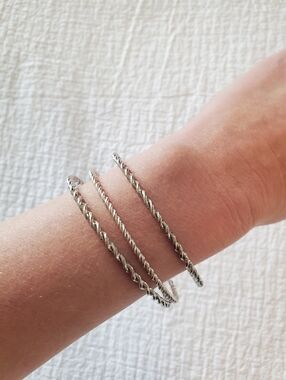 Sterling-Tone Twisted Wire Bangle Bracelet Set Of Three